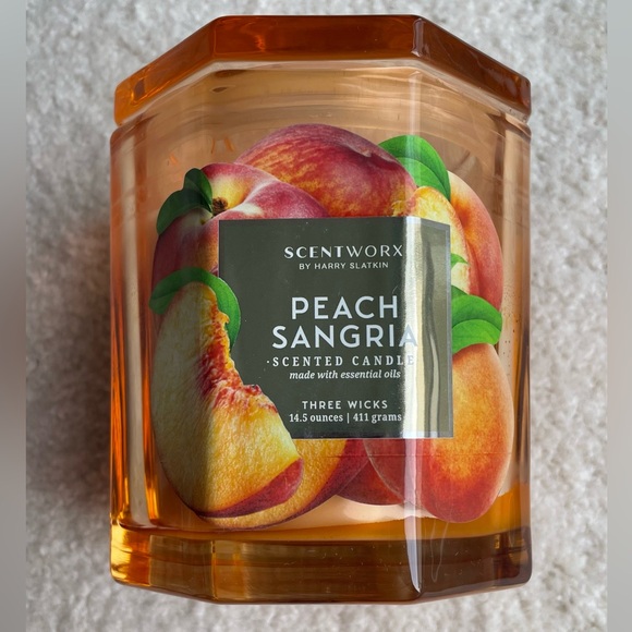 Scentworx by Harry Slatkin Peach Sangria Candle 3 Wick Wine Apple Lemon 14.5oz - Picture 1 of 8